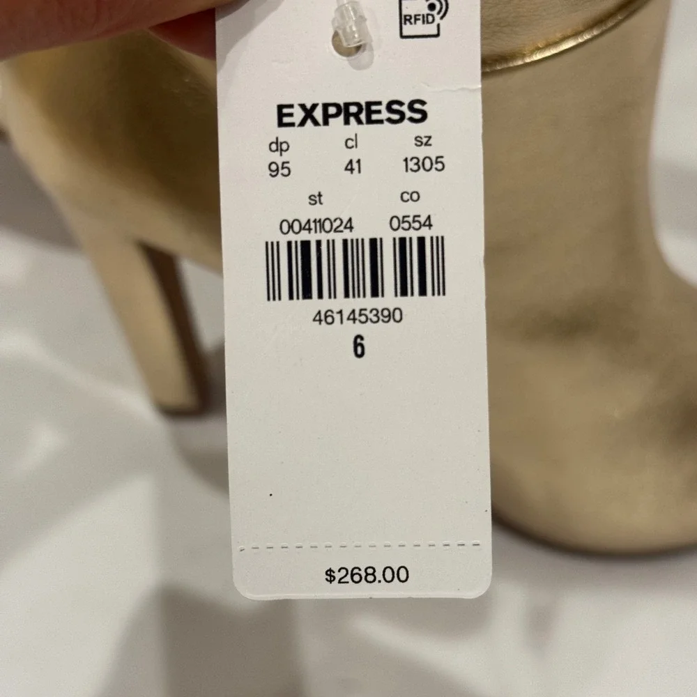NEW Brian Atwood Express Express Over The Knee Boots‎ Gold Metallic Thigh High 6